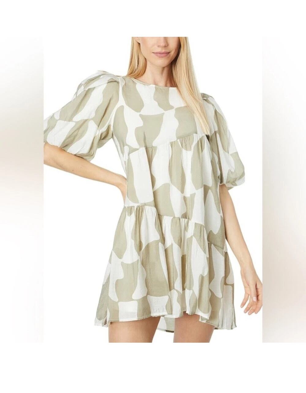 Anthropologie Moon River Tiered Mini Dress Bubble Sleeve Size Large